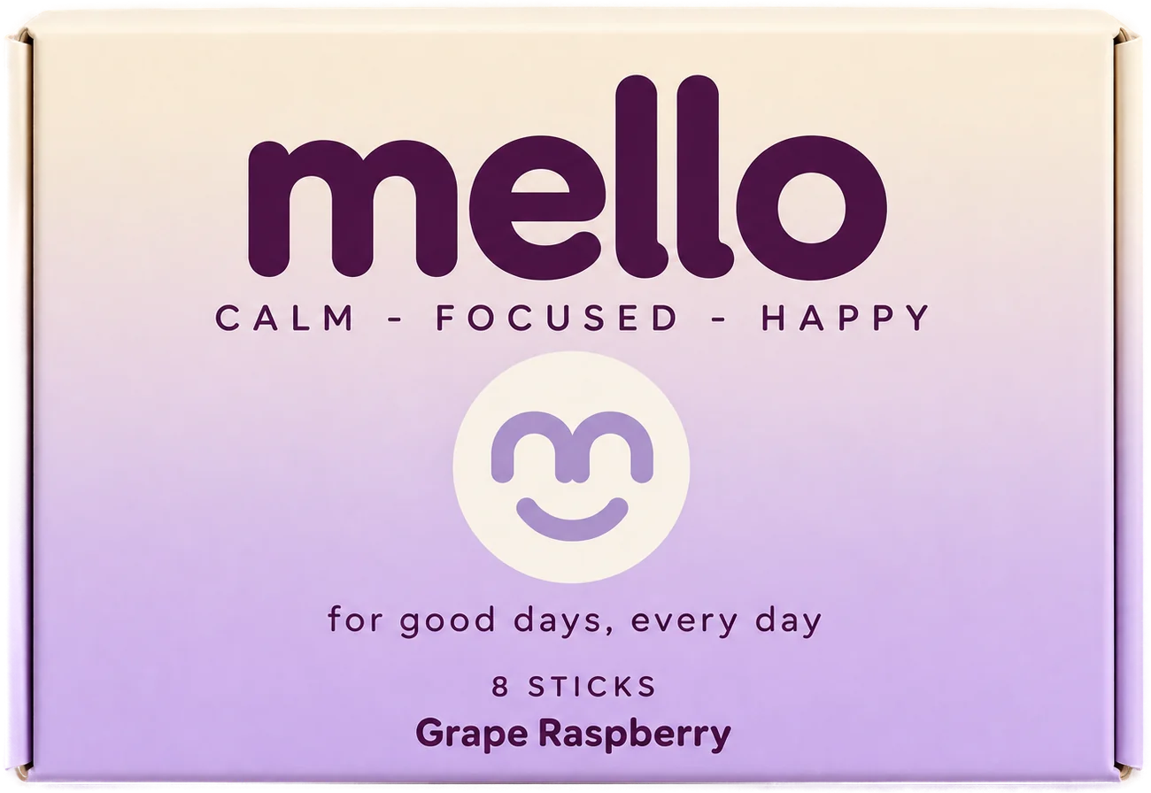 mello Grape Raspberry 8 count carton, short and wide, soft lavender ombre